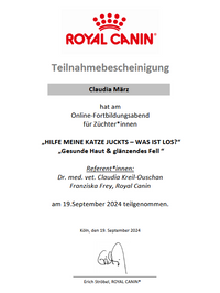 Zertifikat Royal Canin, Hilfe meiner Katze Juckts